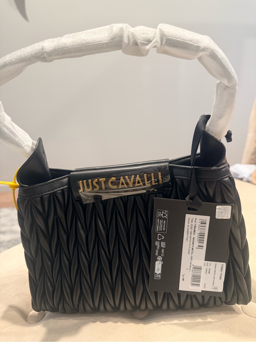 Just Cavalli Range D Metal Black Shoulder Bag with Long strap. Gold Logo NWT